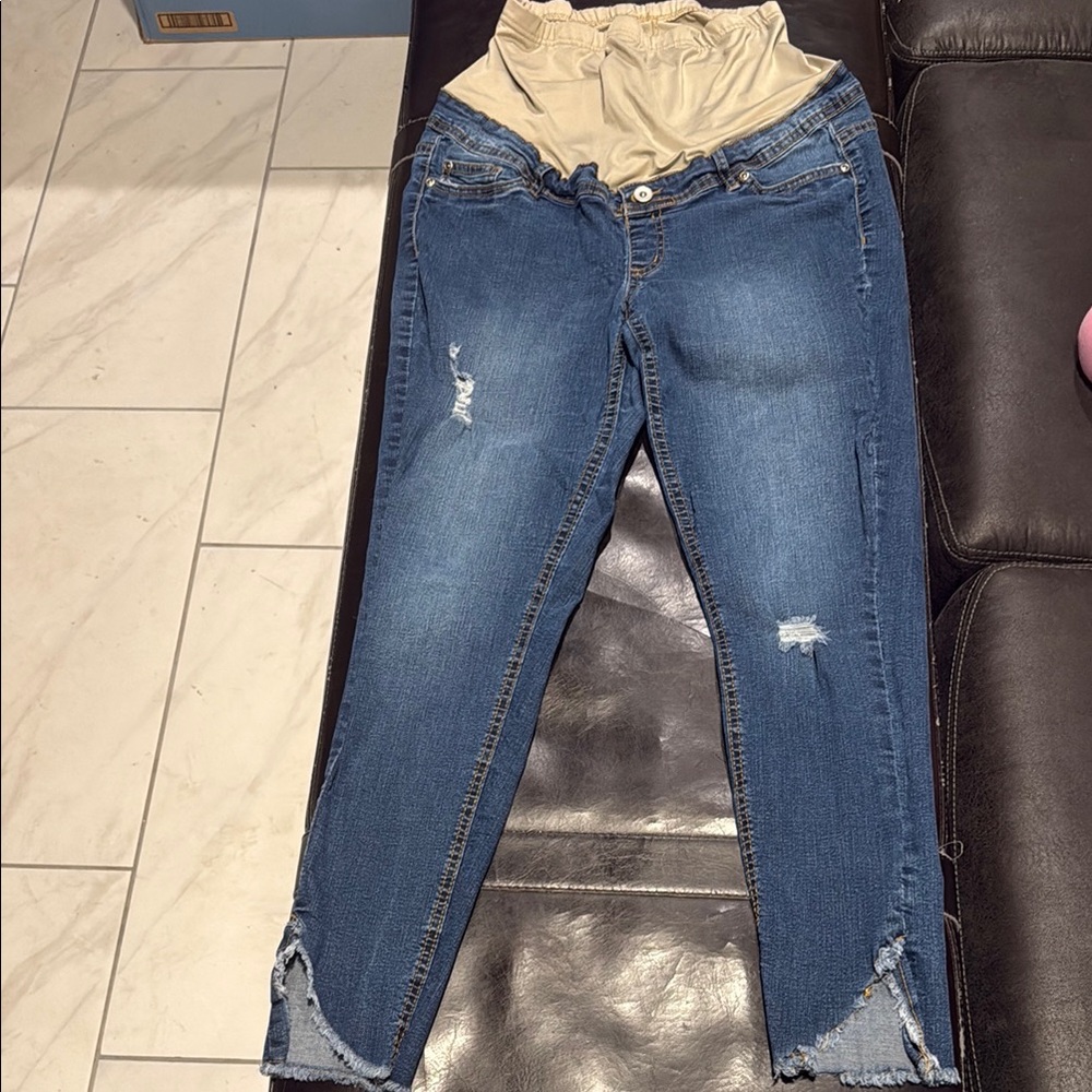 Planet Motherhood Maternity Stylish Blue Distressed Maternity Jeans SZ- L